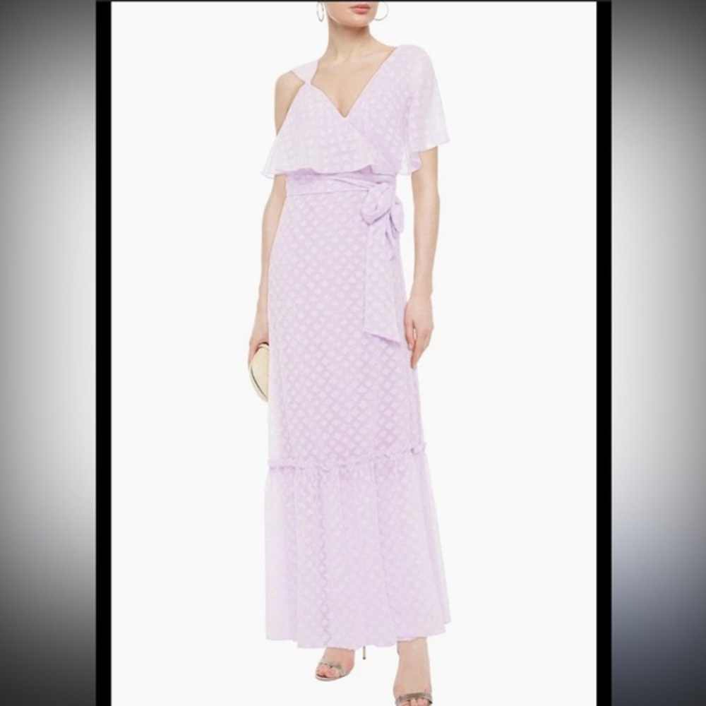 Diane Von Furstenberg Ella Light lavender Maxi wrap lined ruffled textured Dress